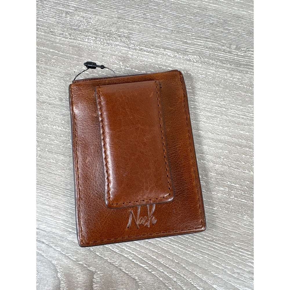 Patricia Nash Mens Tan Genuine Leather Magnetic Money Clip Card Holder Wallet